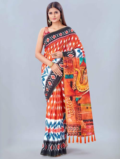 printed woven saree with blouse - 17926461 - Very Small Image - 1