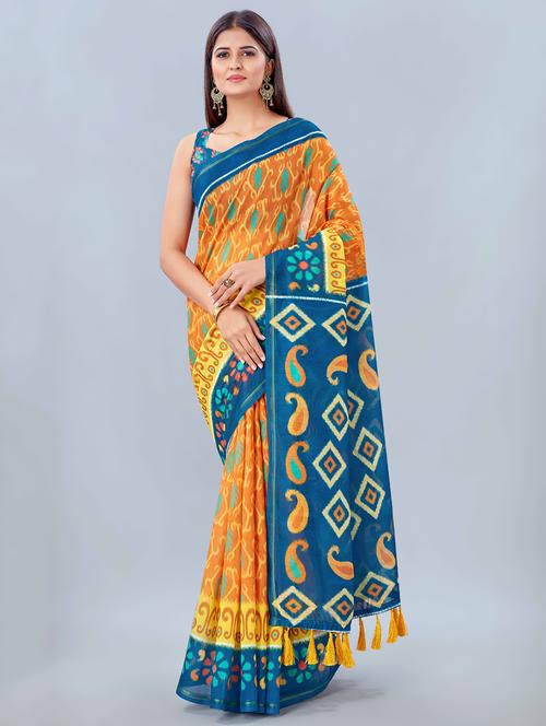 printed woven saree with blouse - 17926468 - Very Small Image - 1