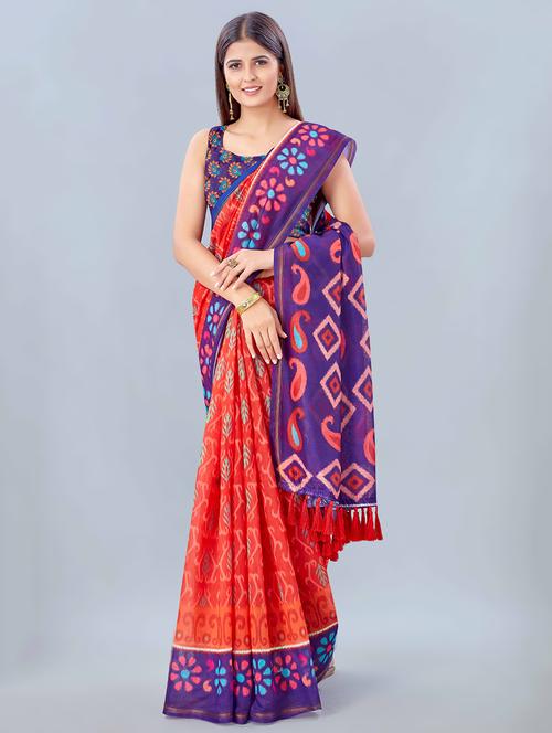 floral printed woven saree with blouse - 17926469 - Very Small Image - 1