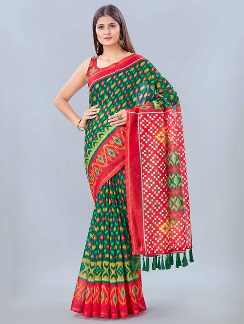 printed woven saree with blouse - 17926477 - Very Small Image - 1