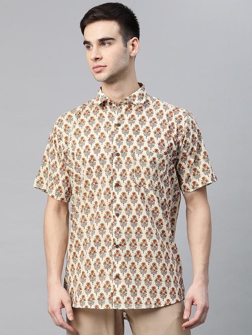 cream printed casual shirt - 17927398 - Very Small Image - 1