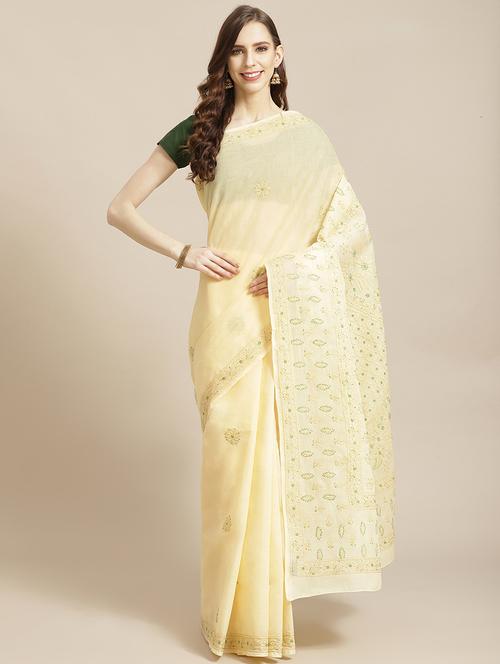 ada hand-embroidered beige chikankari saree with blouse - 17927534 - Very Small Image - 1