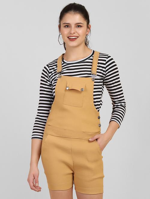 beige solid dungaree with striped tee  - 17928125 - Very Small Image - 1