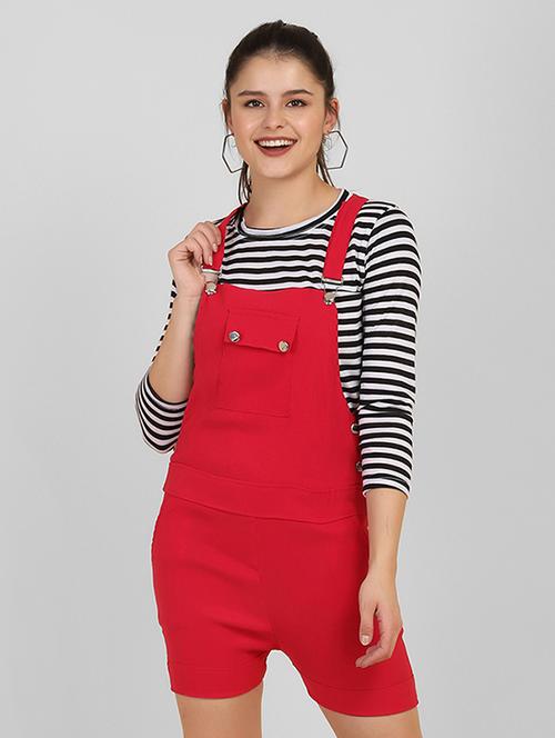 beige solid dungaree with striped tee  - 17928126 - Very Small Image - 1