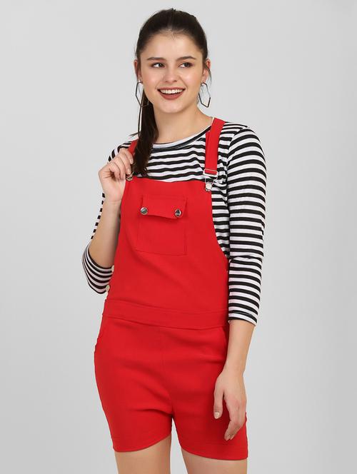 red solid dungaree with striped tee  - 17928129 - Very Small Image - 1