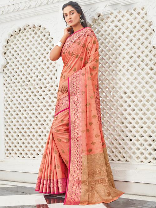 peach cotton saree - 17928508 - Very Small Image - 1