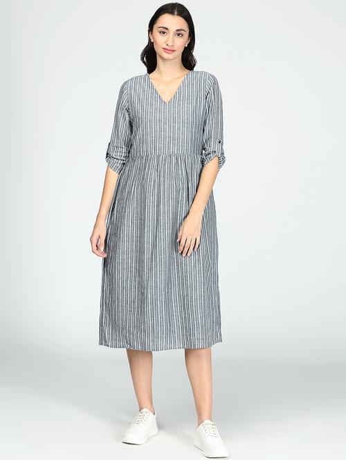 v-neck striped a-line dress - 17928760 - Very Small Image - 1