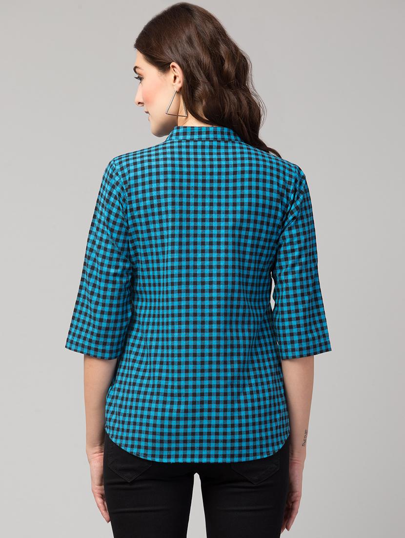 mandarin neck checkered shirt top - 17928805 - Standard Image - 2