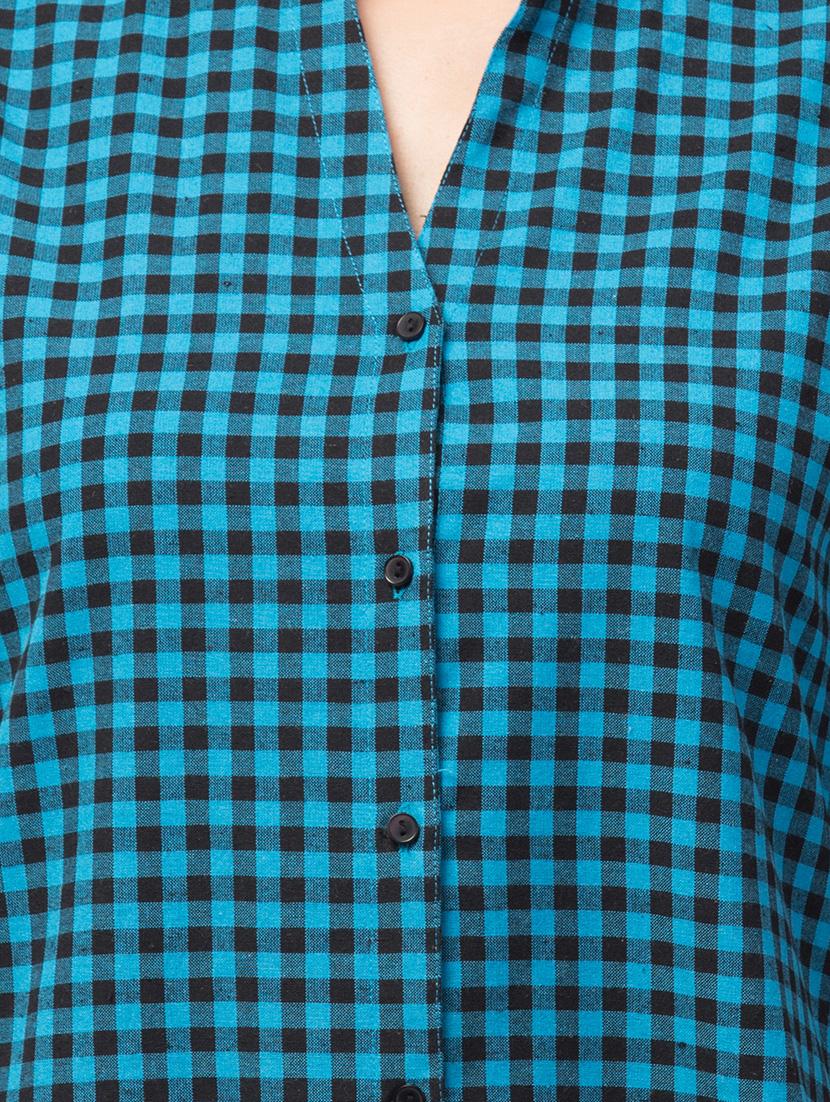 mandarin neck checkered shirt top - 17928805 - Zoom Image - 4
