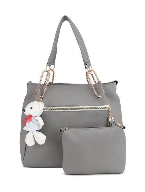 grey leatherette (pu) combo handbag - 17930646 - Very Small Image - 1