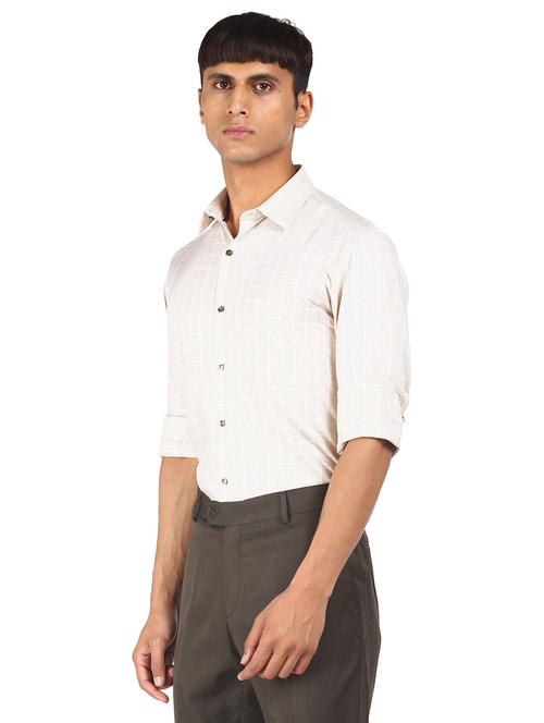 beige checkered formal shirt - 17930792 - Very Small Image - 1