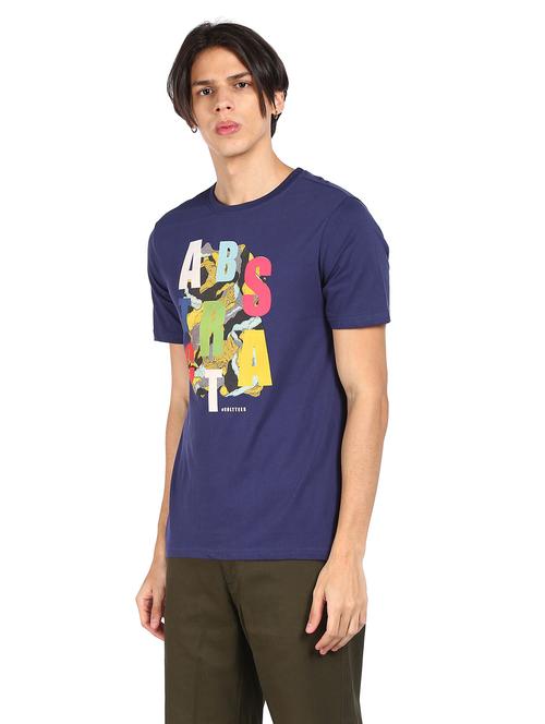 navy blue printed t-shirt - 17932563 - Very Small Image - 1