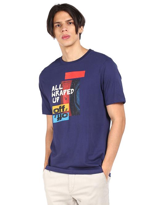 navy blue printed t-shirt - 17932567 - Very Small Image - 1