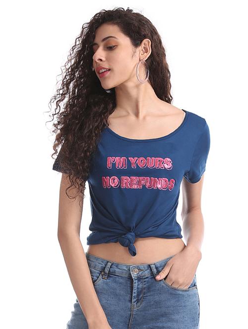 round neck typography tee  - 17935181 - Very Small Image - 1