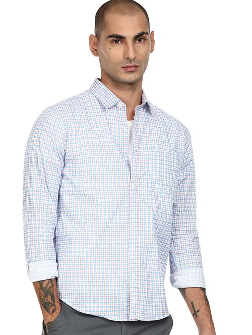 blue checkered casual shirt - 17936347 - Very Small Image - 1