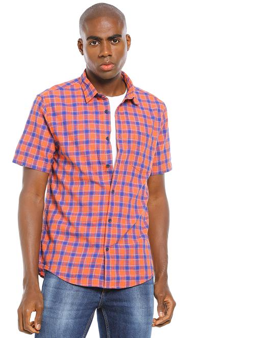 orange checkered casual shirt - 17936445 - Very Small Image - 1