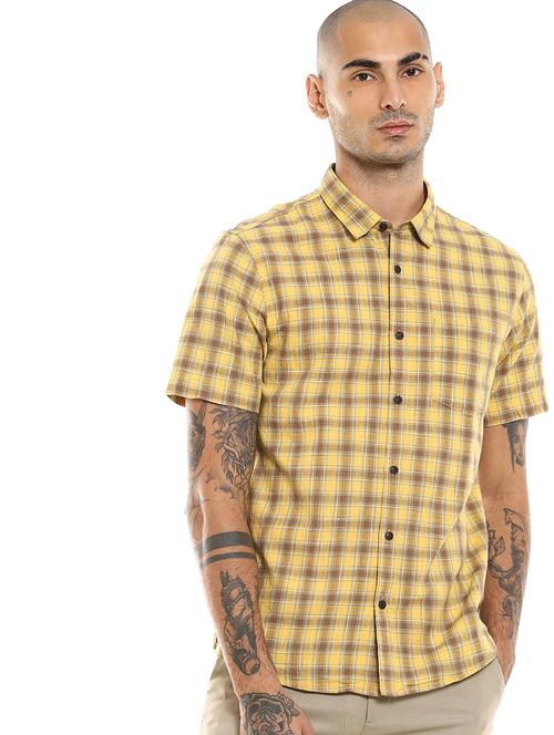 yellow checkered casual shirt - 17936446 - Very Small Image - 1