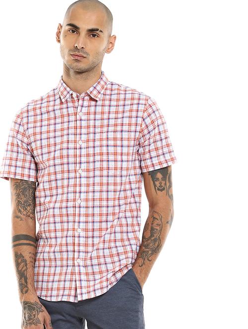 orange checkered casual shirt - 17936448 - Very Small Image - 1