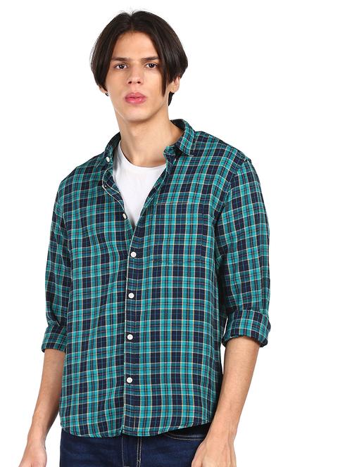 blue checkered casual shirt - 17936466 - Very Small Image - 1