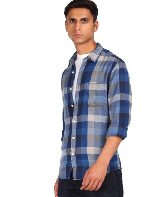blue checkered casual shirt - 17936470 - Very Small Image - 1