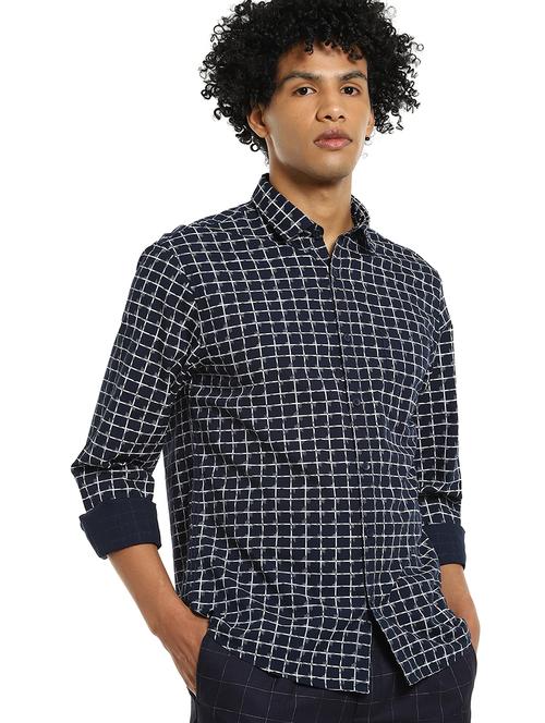 navy blue checkered casual shirt - 17936691 - Very Small Image - 1
