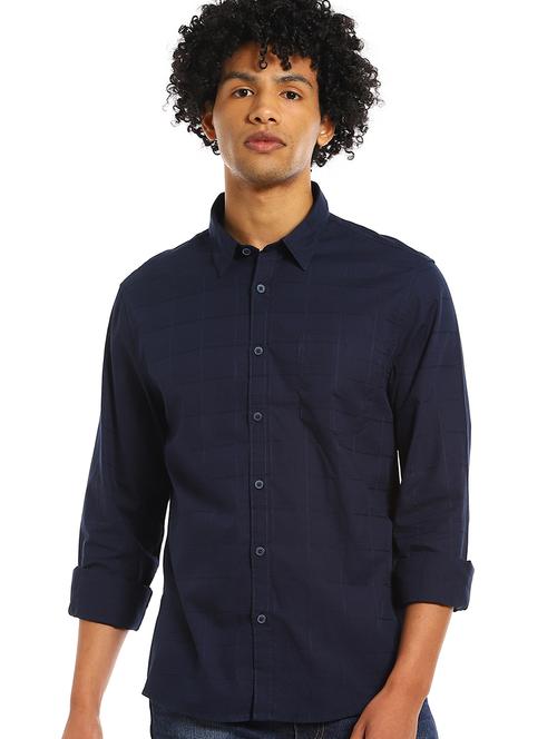 navy blue checkered casual shirt - 17936763 - Very Small Image - 1