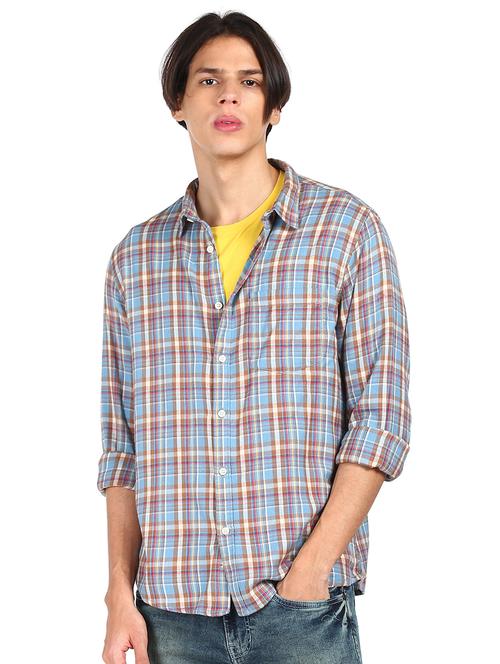 blue checkered casual shirt - 17936793 - Very Small Image - 1