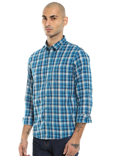 blue checkered casual shirt - 17936839 - Very Small Image - 1