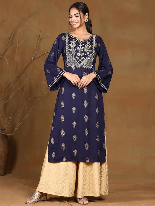 navy straight kurta - 17948104 - Very Small Image - 1