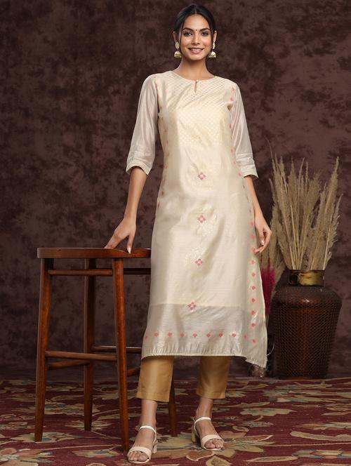 off-white chanderi a-line kurta - 17948115 - Very Small Image - 1