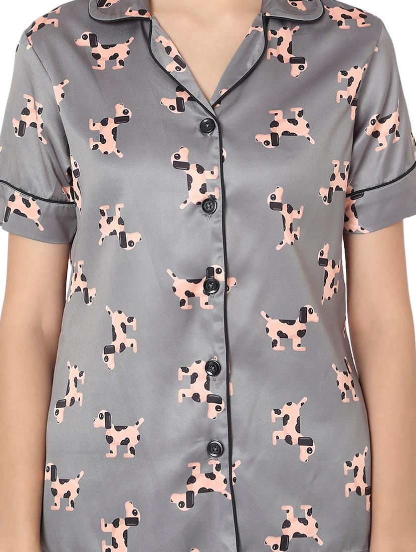 shirt collar printed nightwear pajama set - 17948270 - Zoom Image - 3