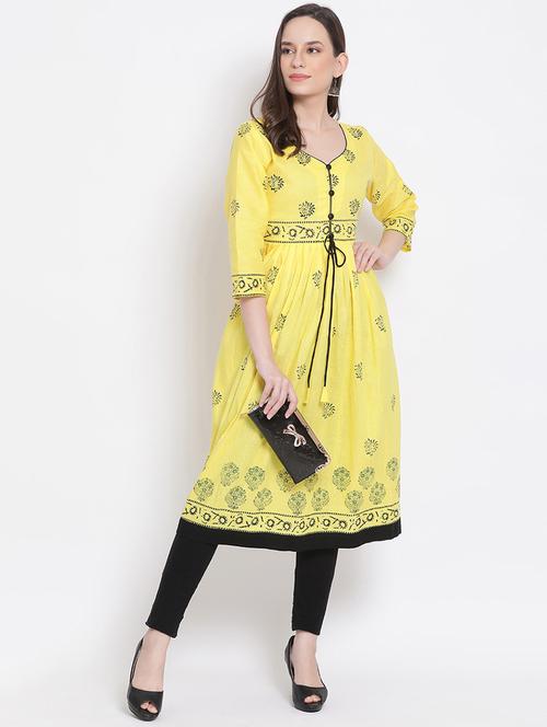 yellow cotton blend anarkali kurta - 17948951 - Very Small Image - 1