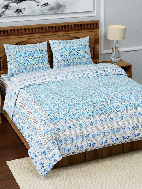 texstylers pure cotton 108x108 inches 220 tc jaipuri print super king size bedsheet with 2 pillow cover - 17949500 - Very Small Image - 1