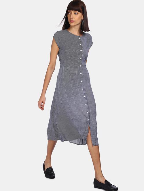 round neck striped a-line  dress - 17951547 - Very Small Image - 1