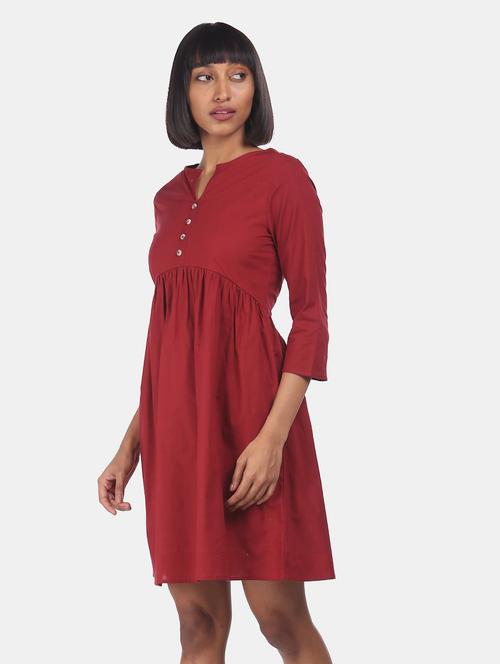 notch neck solid a-line  dress - 17951555 - Very Small Image - 1