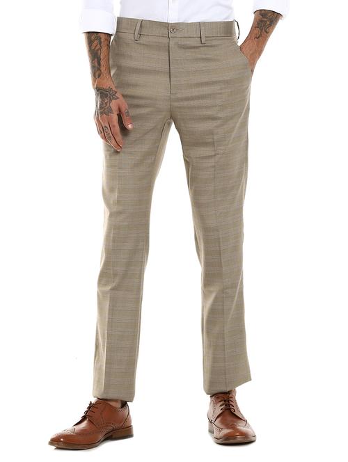 beige checkered flat front formal trouser  - 17951820 - Very Small Image - 1