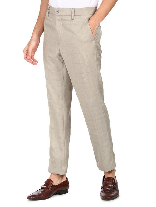 beige checkered flat front formal trouser  - 17951826 - Very Small Image - 1
