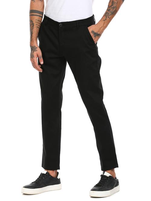 black solid flat front casual trouser - 17951984 - Very Small Image - 1