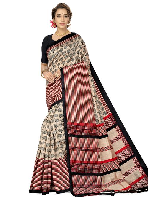 beige crepe printed saree - 17953904 - Very Small Image - 1