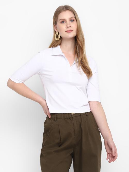 shirt collar solid crop top - 17954710 - Very Small Image - 1