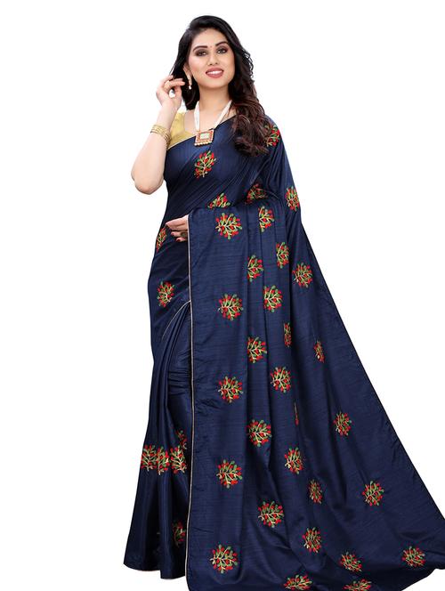 navy blue embroidered saree with blouse - 17958191 - Very Small Image - 1