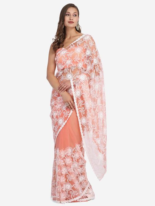 women's floral peach colored saree - 17958413 - Very Small Image - 1