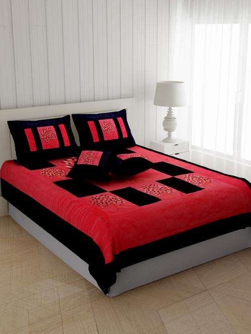 jaipurfabric bedsheet red base machine embroidery black patch work silk double bed sheet - 17959267 - Very Small Image - 1