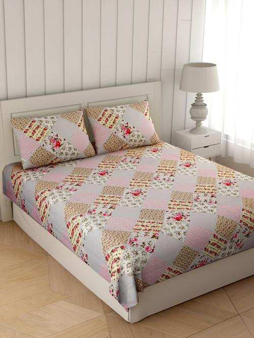 jaipurfabric bedsheet ethnic precision pink grey double bedsheet - 17959288 - Very Small Image - 1