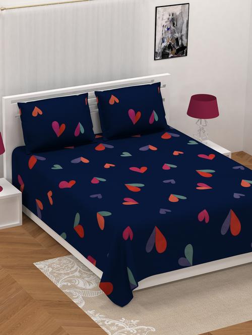 jaipurfabric bedsheet navy blue shade with multicolored hearts design double bedsheet - 17959451 - Very Small Image - 1