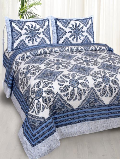 jaipurfabric bedsheet folk design blue double bedsheet - 17959461 - Very Small Image - 1