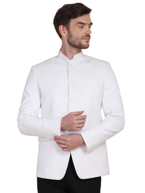 white solid bandhgala suit - 17960215 - Very Small Image - 1
