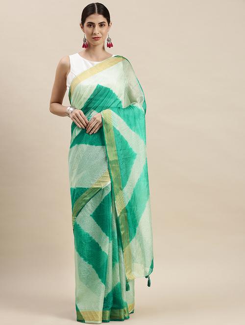 women's tie & dye green colored saree with blouse - 17960285 - Very Small Image - 1