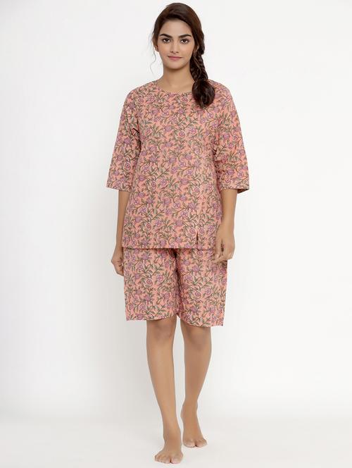 round neck printed  nightwear shorts set - 17960462 - Very Small Image - 1