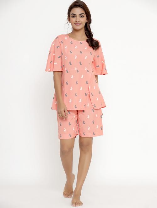 round neck printed  nightwear shorts set - 17960463 - Very Small Image - 1
